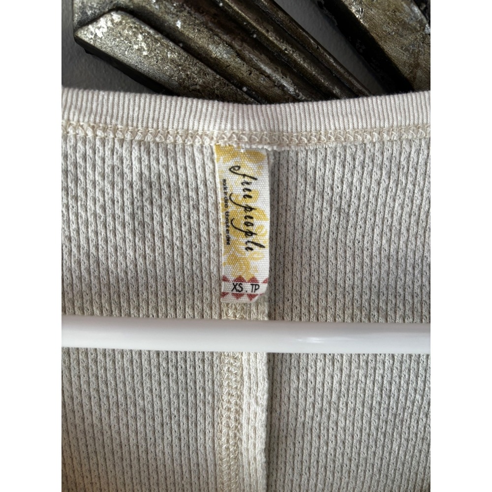 Free People Cream Waffle Knit Henley Thermal Top Fair Isle Cuffs XS - Picture 2 of 6